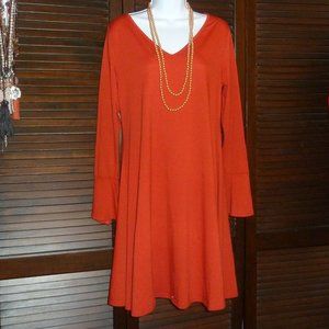 Red A-Line Bell Sleeve Dress with Necklace, V-Neckline, Long Sleeves, M, New